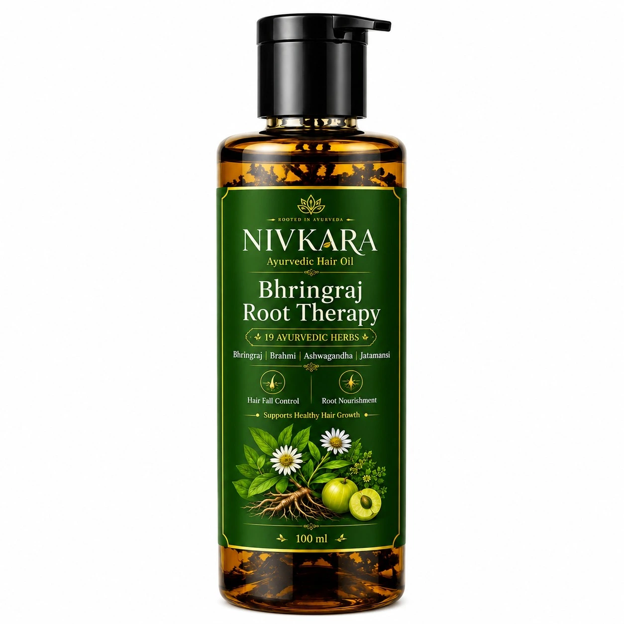 Nivkara 19-Herb Bhringraj Ayurvedic Hair Oil bottle